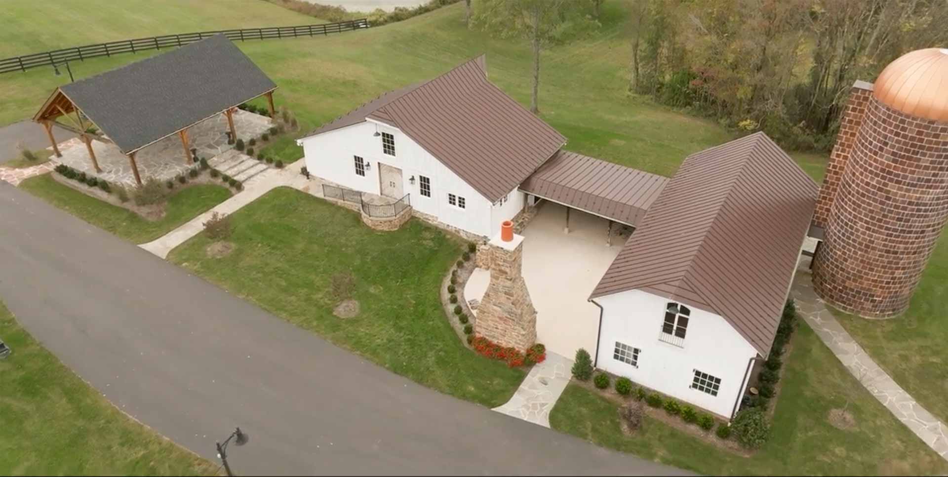 Drone still shot over The Barns at Crest Hill